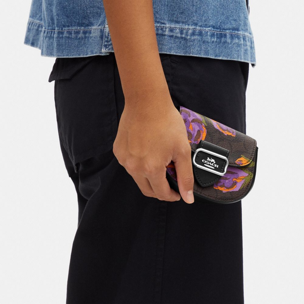 COACH®,Morgan Card Case On A Chain In Signature Canvas With Rose Print,,Detail View