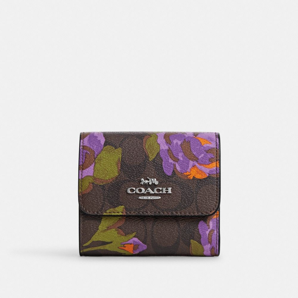 Small Trifold Wallet In Signature Canvas With Rose Print