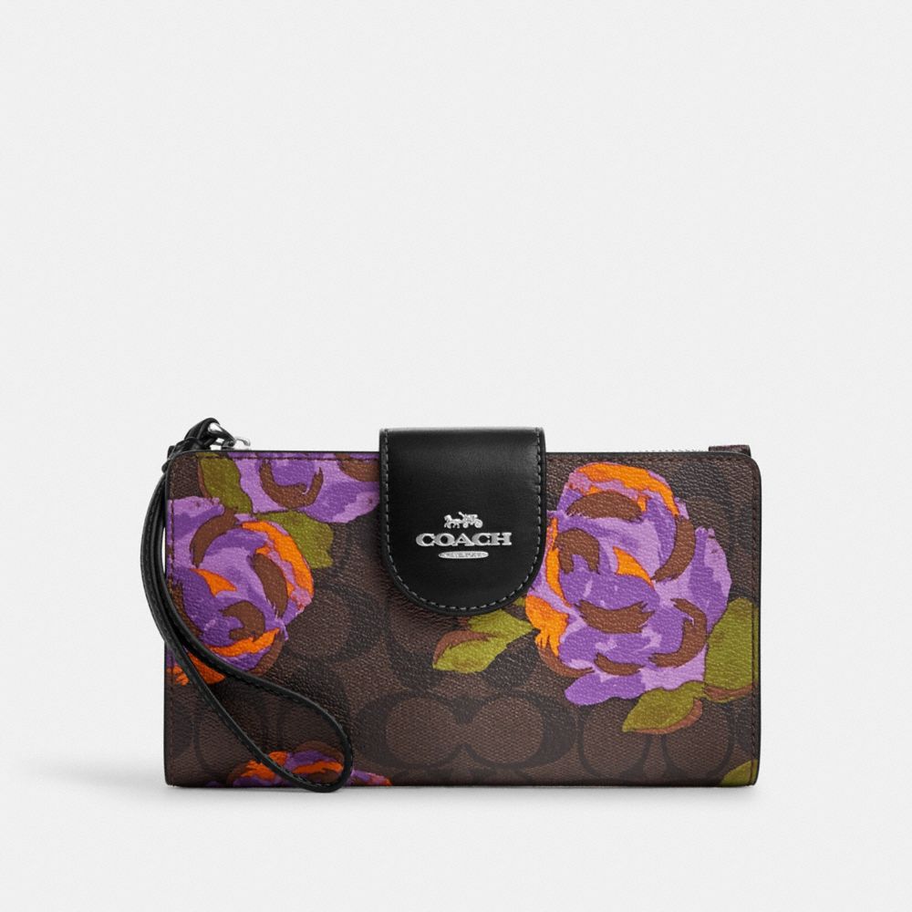 Phone Wallet In Signature Canvas With Rose Print