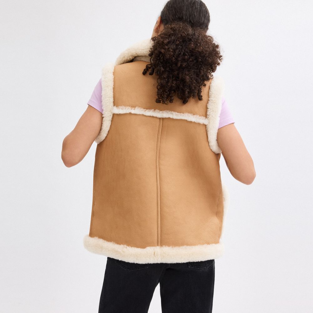 COACH®,Reversible Shearling Vest,Brown,Scale View