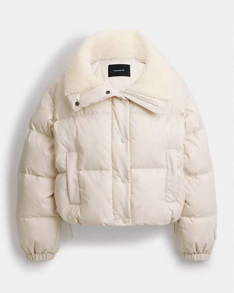 COACH®,CROPPED PUFFER WITH SHERPA,Ivory,Front View