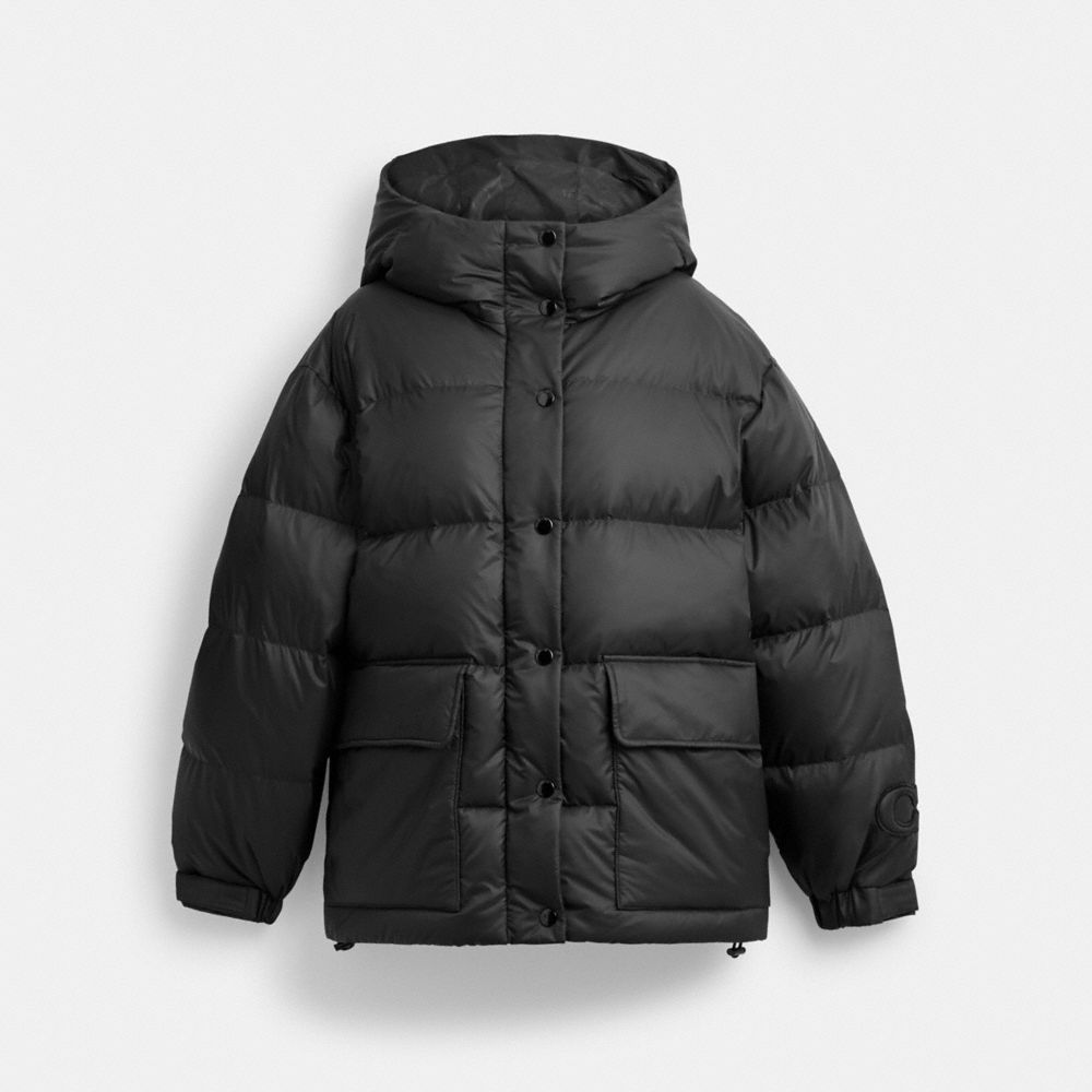 COACH®,MID LENGTH PUFFER,Black,Front View