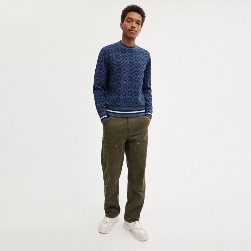 COACH®,SIGNATURE CREWNECK SWEATER,wool,Dark Blue,Scale View