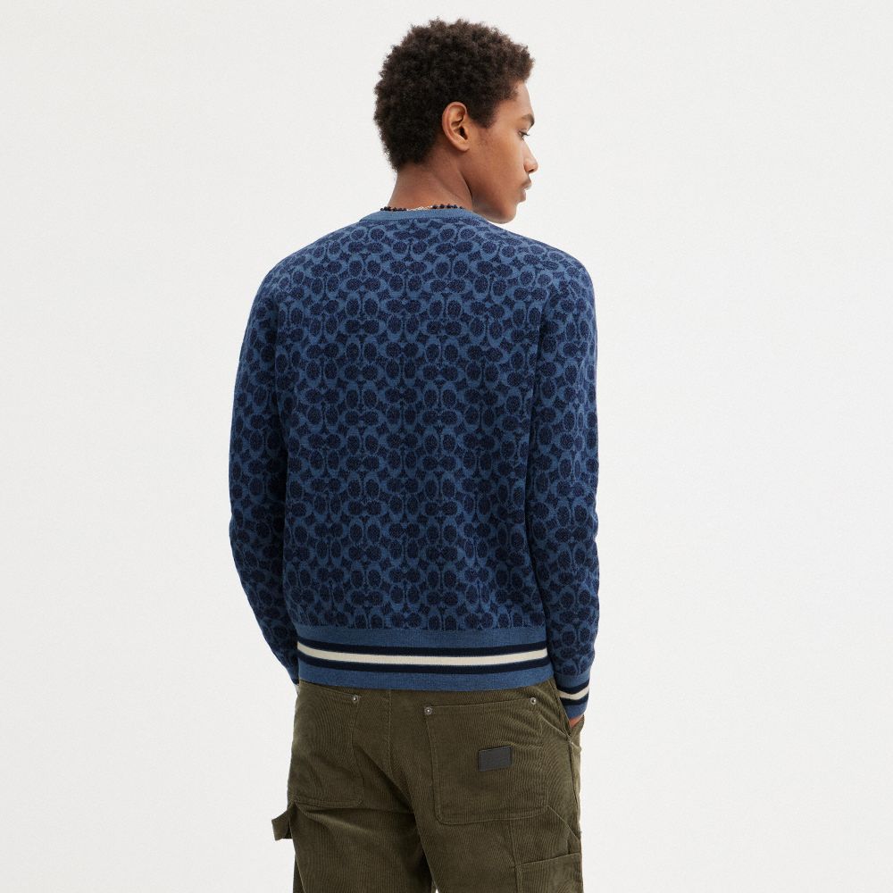 COACH®,SIGNATURE CREWNECK SWEATER,wool,Dark Blue,Scale View