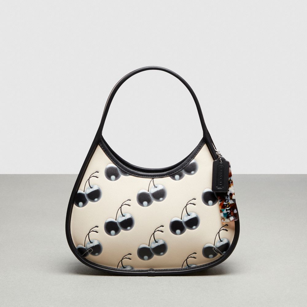 COACH®,Ergo Bag In Coachtopia Leather With Cherry Print,Coachtopia Leather,Small,Cherry Print,Black/Cloud Multi,Front View