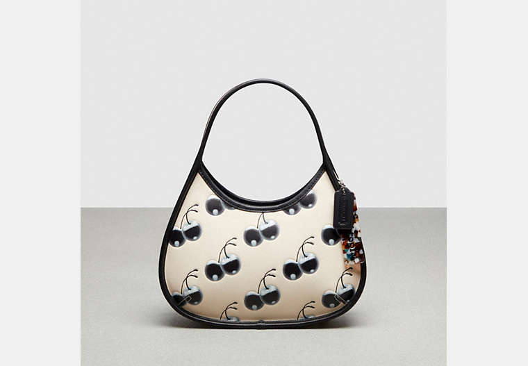 COACH®,Ergo Bag In Coachtopia Leather With Cherry Print,Coachtopia Leather,Small,Cherry Print,Black/Cloud Multi,Front View image number 0