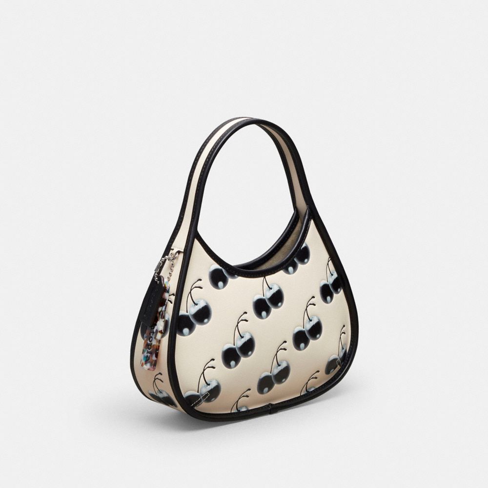 COACH®,Ergo Bag In Coachtopia Leather With Cherry Print,Coachtopia Leather,Small,Cherry Print,Black/Cloud Multi,Angle View