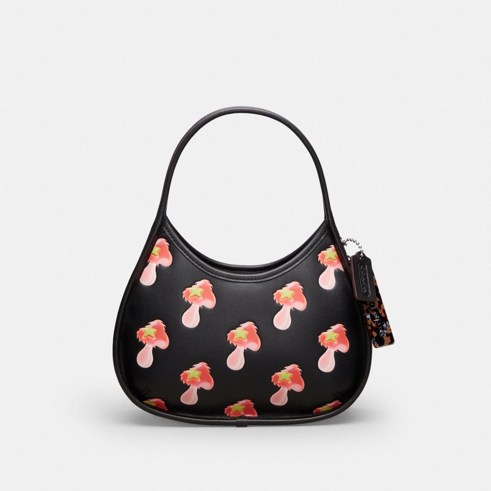 COACH®,Ergo Bag in Coachtopia Leather with Mushroom Print,Coachtopia Leather,Small,Black,Front View image number 0