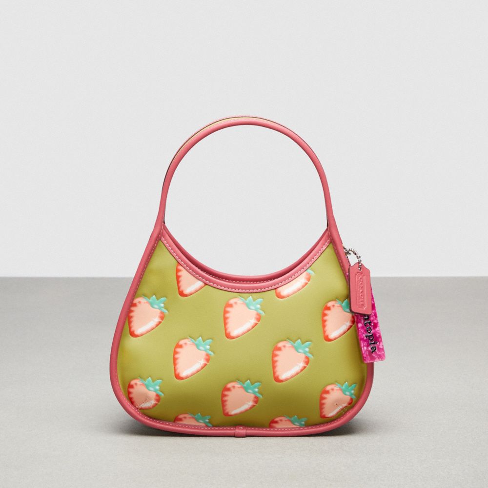 COACH®,Ergo Bag in Coachtopia Leather with Strawberry Print,Coachtopia Leather,Small,Lime Green Multi,Front View