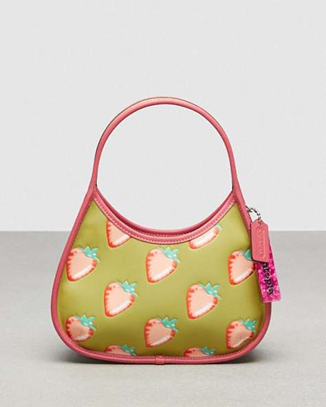 COACH®,Ergo Bag in Coachtopia Leather with Strawberry Print,Coachtopia Leather,Small,Lime Green Multi,Front View