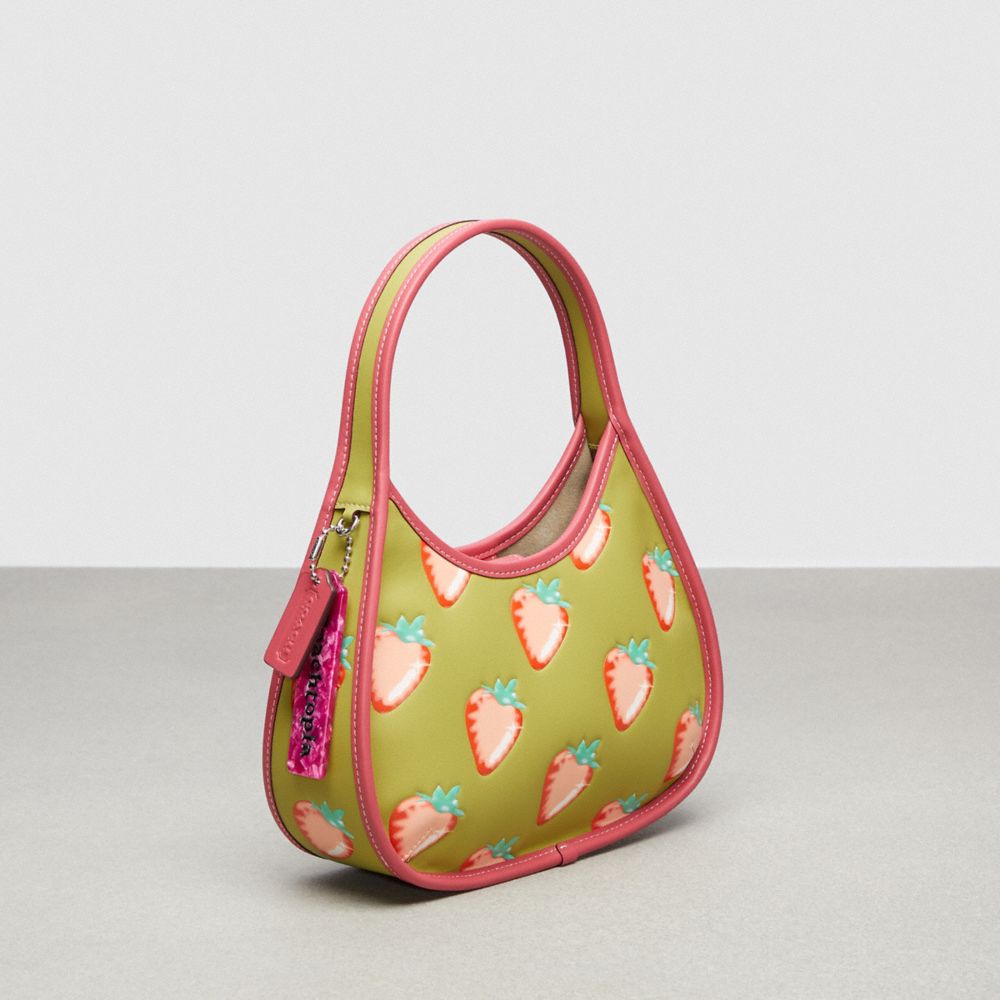 COACH®,Ergo Bag in Coachtopia Leather with Strawberry Print,Coachtopia Leather,Small,Lime Green Multi,Angle View