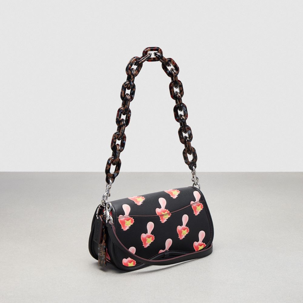 COACH®,Wavy Dinky in Coachtopia Leather with Mushroom Print,Coachtopia Leather,Small,Black,Angle View