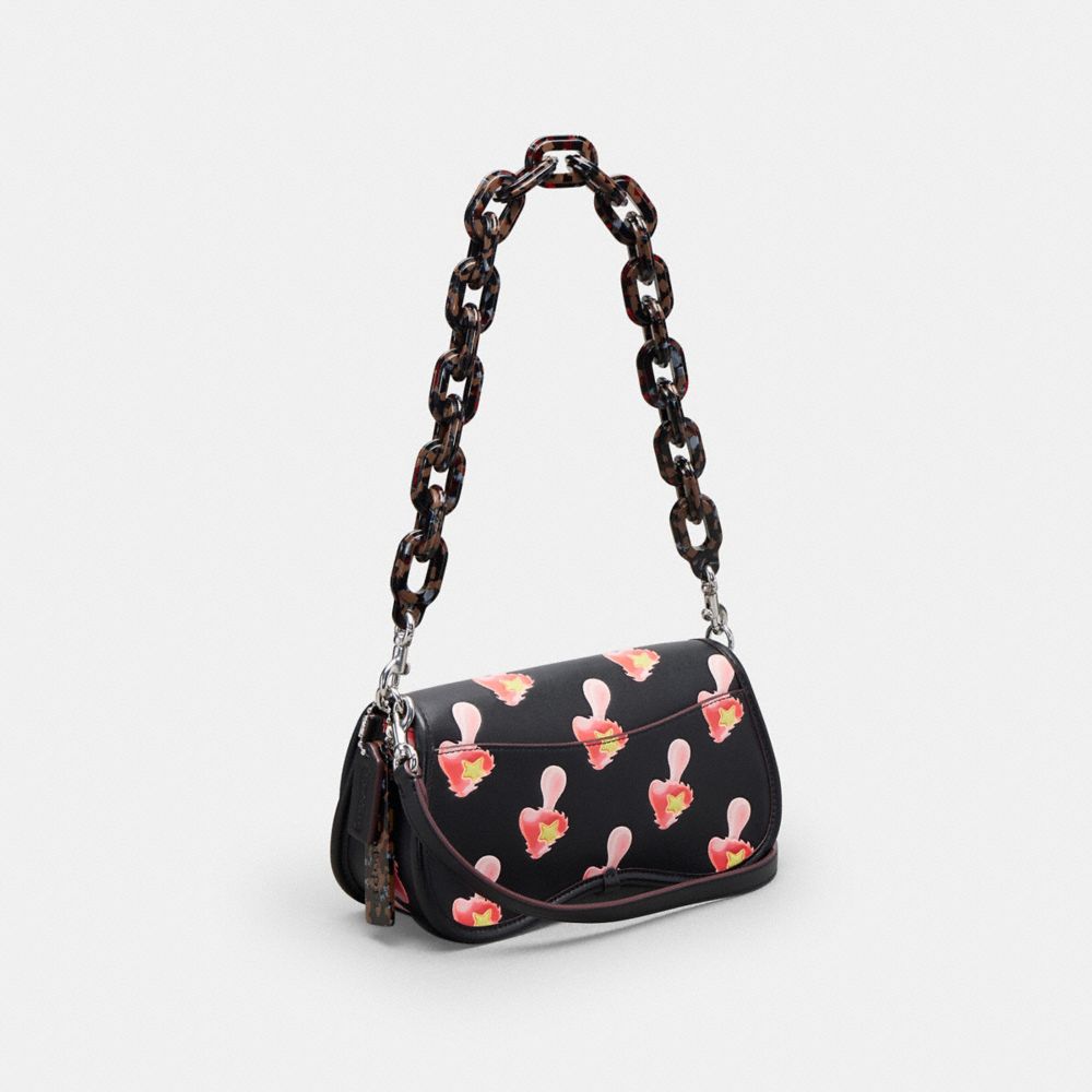 COACH®,Wavy Dinky Bag In Coachtopia Leather With Mushroom Print,Recycled Polyester,Leather,Shoulder Bag,Logo,Embossed,Patt...,Black,Angle View