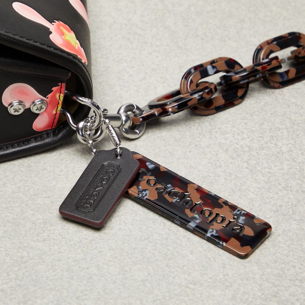 COACH®,Wavy Dinky Bag In Coachtopia Leather With Mushroom Print,Recycled Polyester,Leather,Shoulder Bag,Logo,Embossed,Patt...,Black,Group View