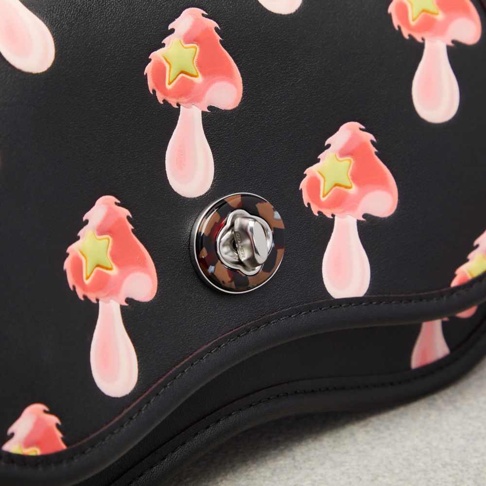 COACH®,Wavy Dinky Bag In Coachtopia Leather With Mushroom Print,Recycled Polyester,Leather,Shoulder Bag,Logo,Embossed,Patt...,Black,Closer View
