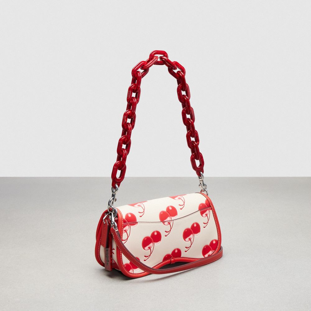 COACH®,Wavy Dinky Bag In Coachtopia Leather With Cherry Print,Acrylic,Leather,Shoulder Bag,Plastic,Embossed,Logo,Piping,Da...,,Angle View