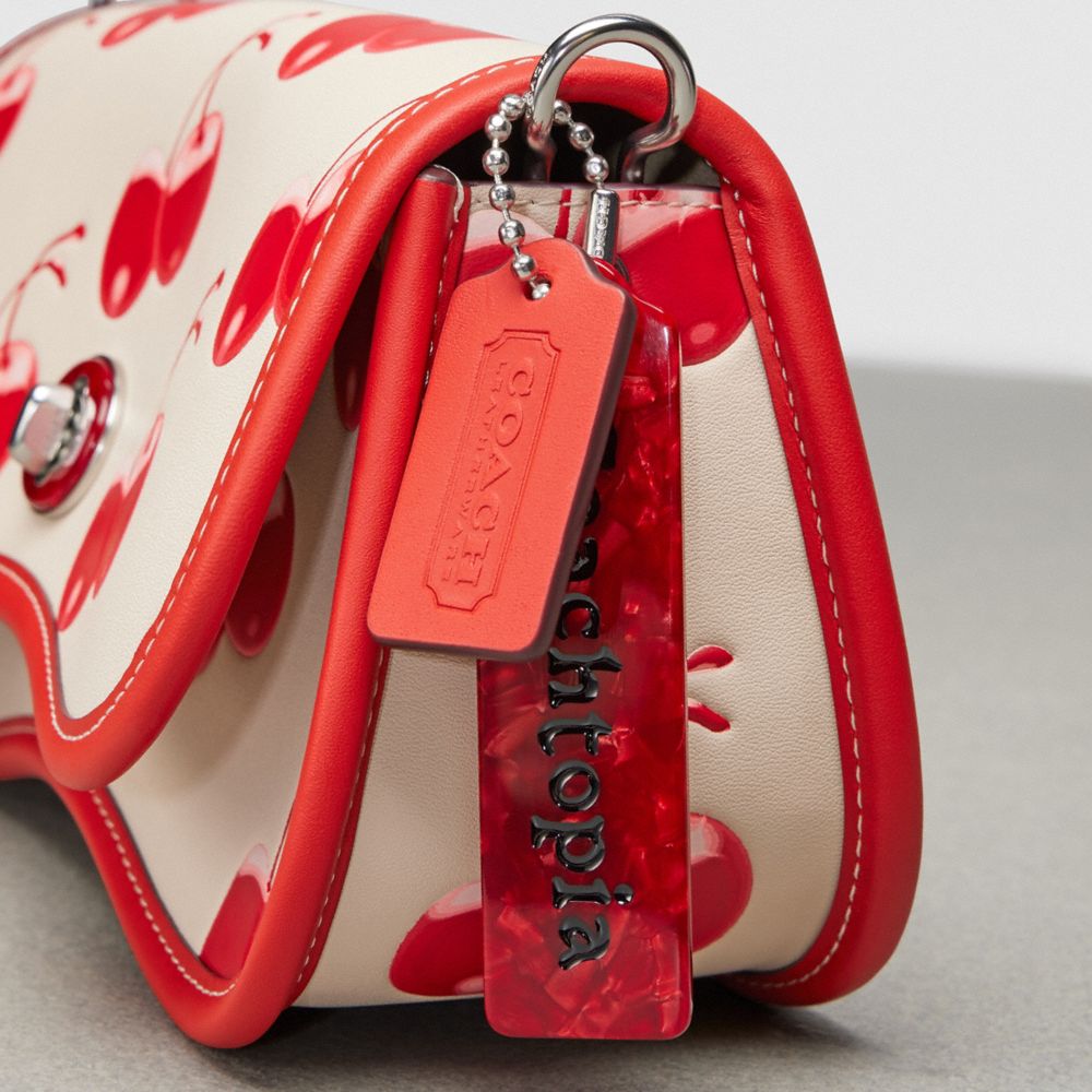 COACH®,Wavy Dinky Bag In Coachtopia Leather With Cherry Print,Acrylic,Leather,Shoulder Bag,Plastic,Embossed,Logo,Piping,Da...,,Group View