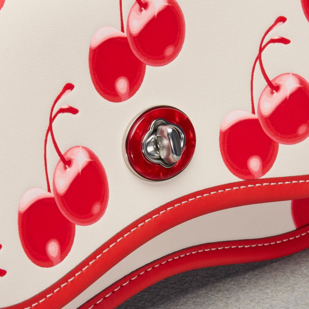 COACH®,Wavy Dinky Bag In Coachtopia Leather With Cherry Print,Acrylic,Leather,Shoulder Bag,Plastic,Embossed,Logo,Piping,Da...,,Closer View