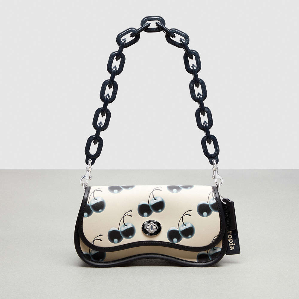 Coach Wavy Dinky Bag In Topia Leather With Cherry Print In Black/chalk Multi