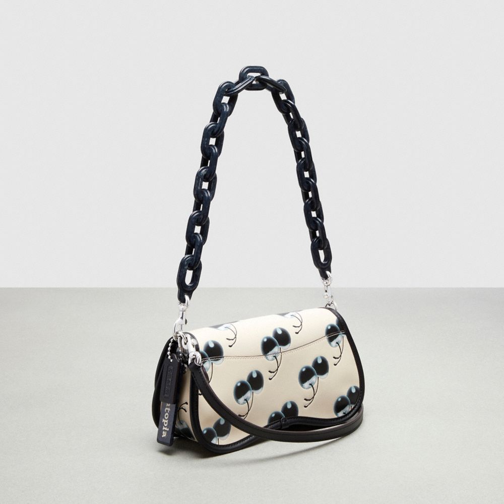 Shop Coach Wavy Dinky Bag In Topia Leather With Cherry Print In Black/chalk Multi