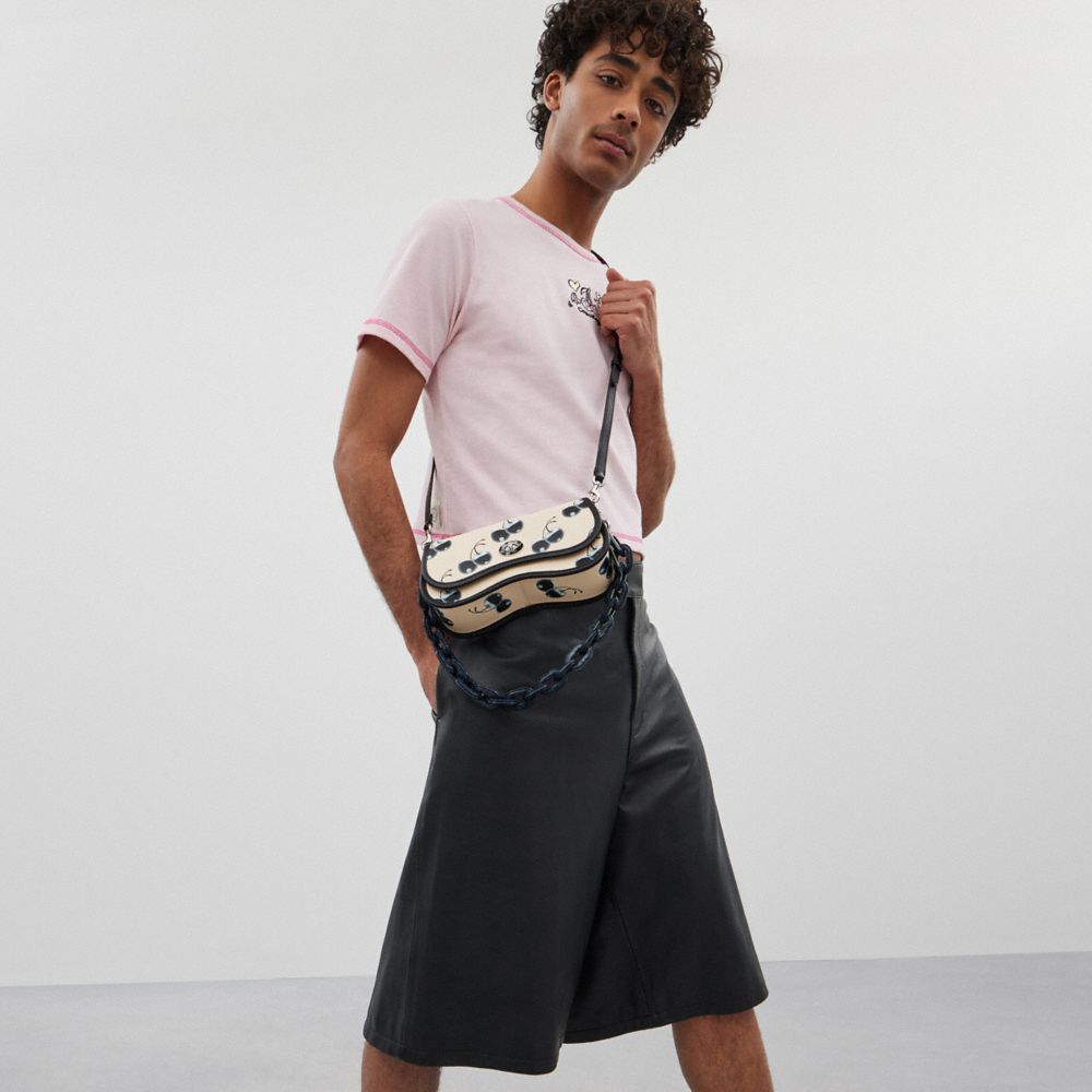 Coach Wavy Dinky Bag In Topia Leather With Cherry Print In Black/chalk Multi