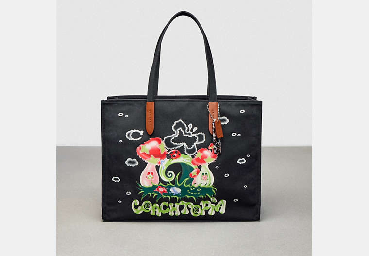 COACH®,Tote in 100% Recycled Canvas: This is Coachtopia,Large,Black,Front View image number 0