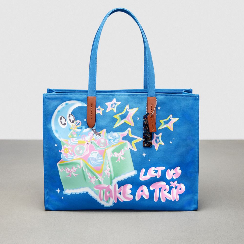 COACH®,Tote In Recycled Polyester With Let Us Take A Trip Print,,Front View