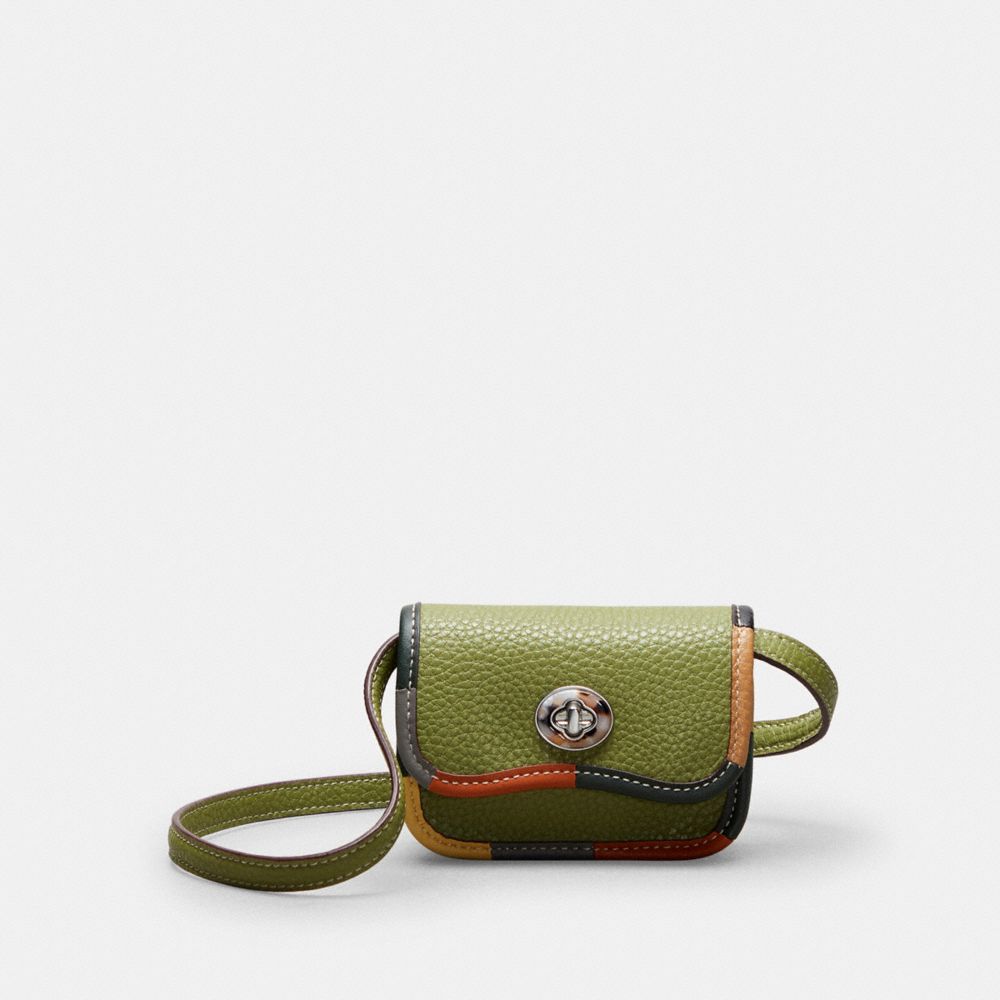 COACH®,Portefeuille ondulé en cuir Upcrafted avec bordure colorée,Cuir Coachtopia,Vert olive multi,Front View