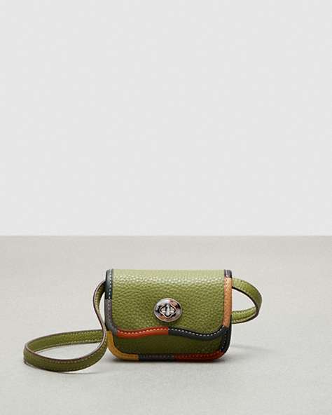 COACH®,Wavy Wallet in Upcrafted Leather with Colorful Binding,Coachtopia Leather,Mini,Olive Green Multi,Front View