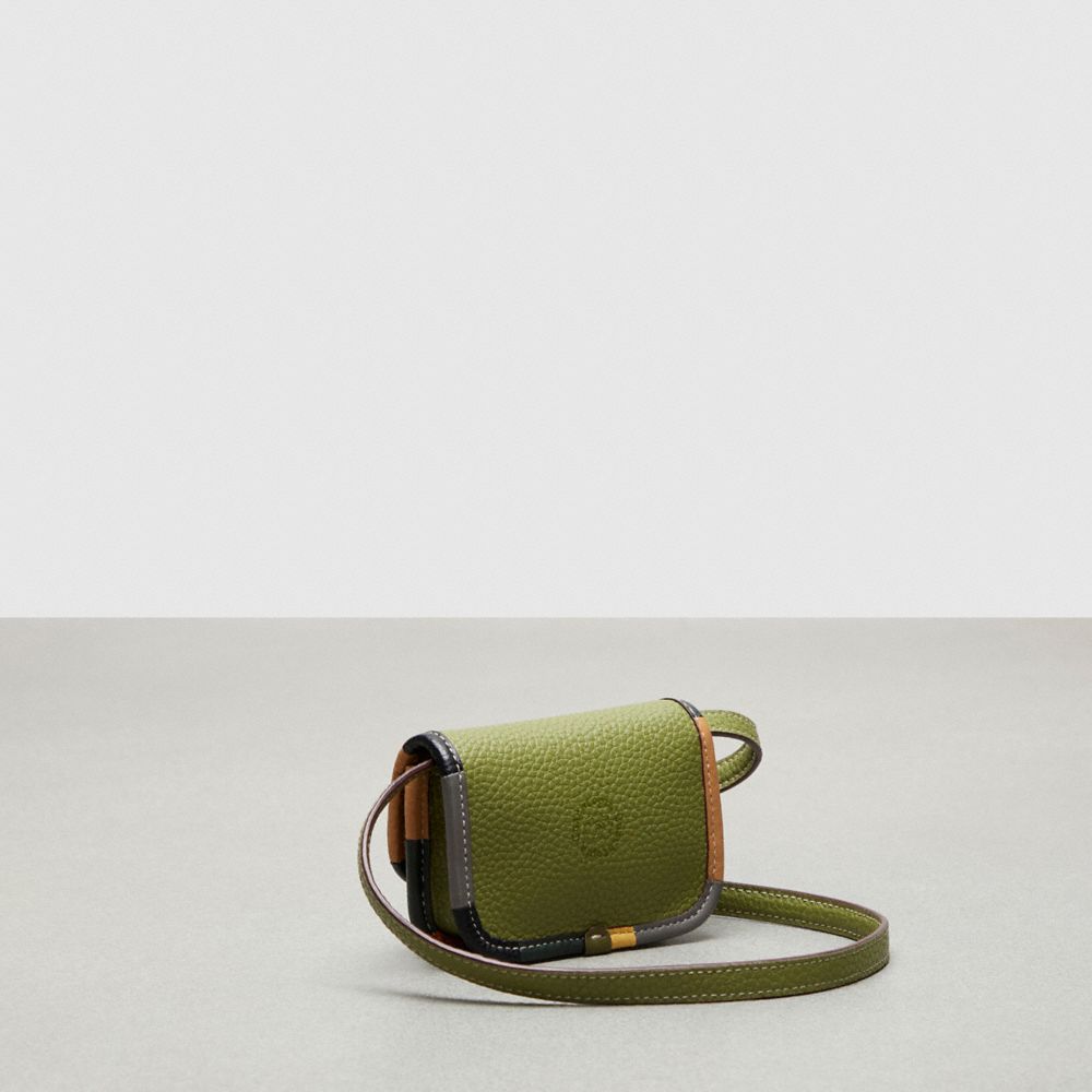 COACH®,Wavy Wallet With Colorful Binding In Upcrafted Leather,Coachtopia Leather,Mini,Olive Green Multi,Angle View