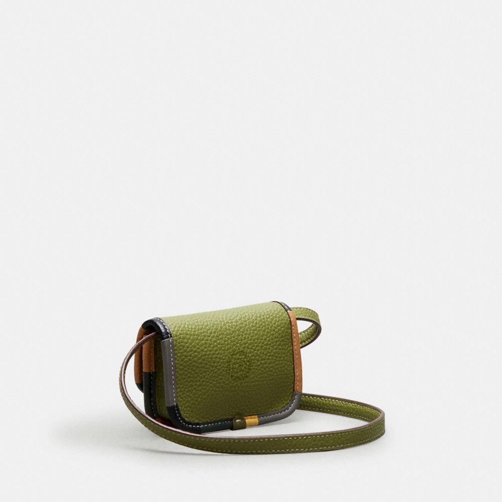 COACH®,Wavy Wallet With Colorful Binding In Upcrafted Leather,Coachtopia Leather,Mini,Olive Green Multi,Angle View