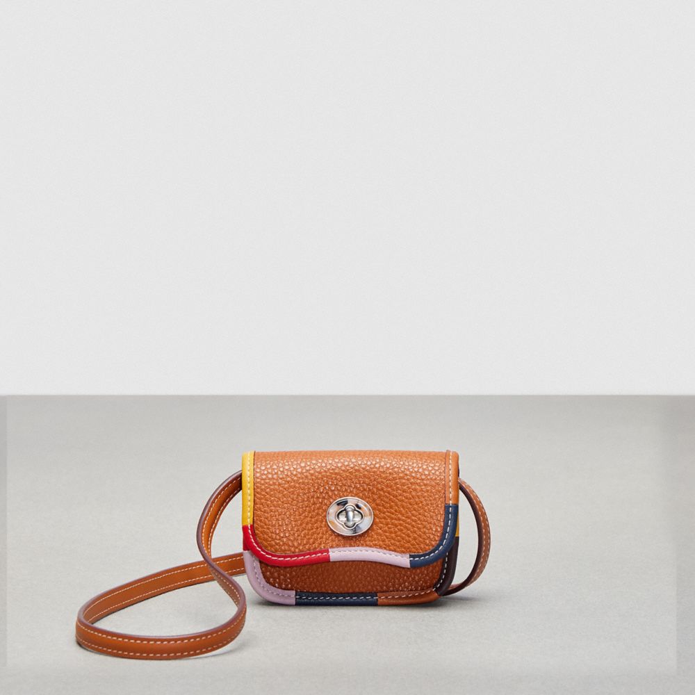 COACH®,Wavy Wallet With Colorful Binding In Upcrafted Leather,Coachtopia Leather,Mini,Burnished Amber Multicolor,Front View