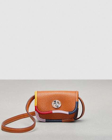 COACH®,Wavy Wallet in Upcrafted Leather with Colorful Binding,Coachtopia Leather,Mini,Burnished Amber Multicolor,Front View