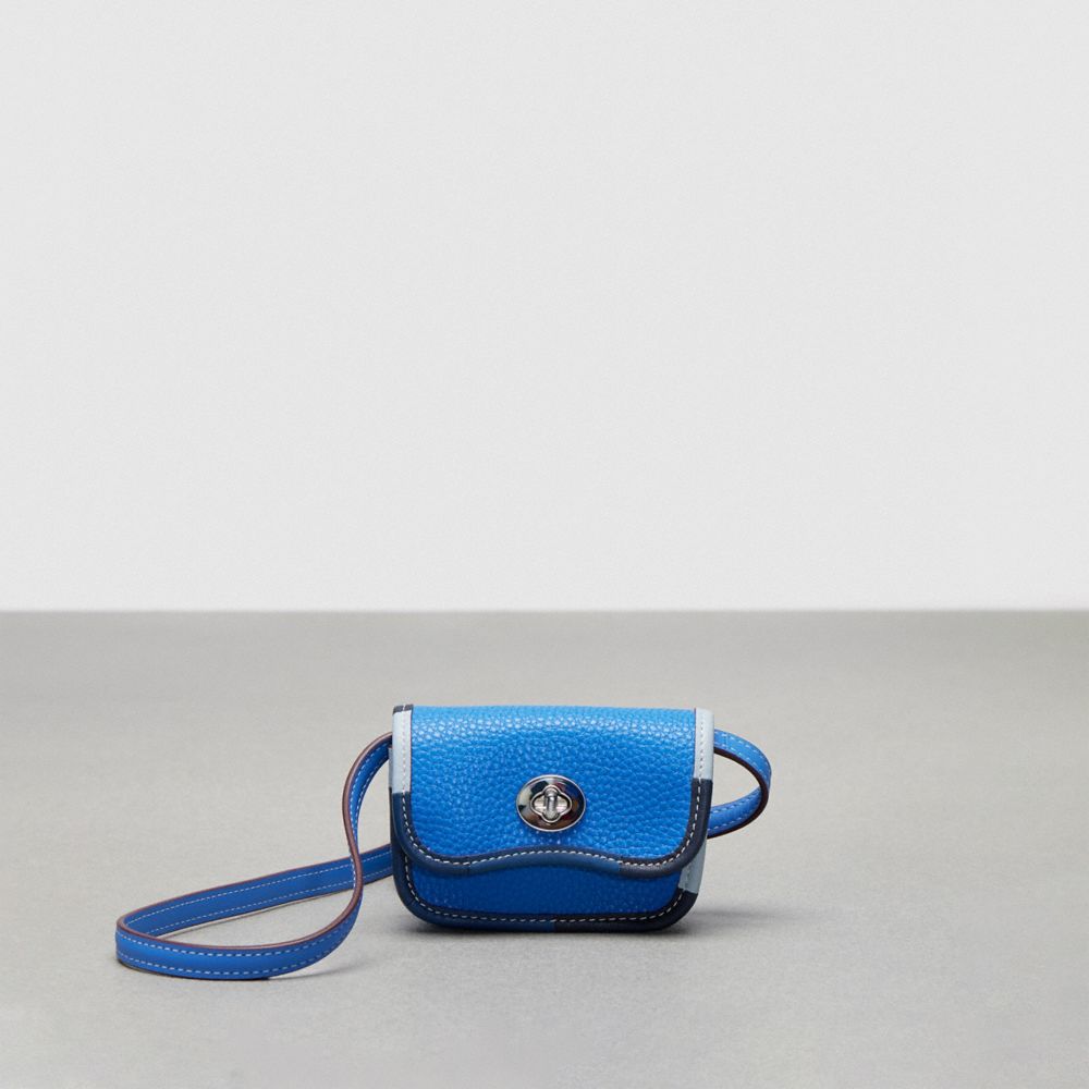 COACH®,Wavy Wallet With Colorful Binding In Upcrafted Leather,Coachtopia Leather,Mini,Vintage Blue Multi,Front View