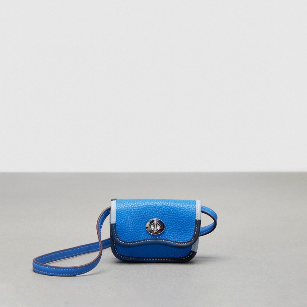 COACH®,Wavy Wallet In Coachtopia Leather With Colorful Binding,Acrylic,Leather,Crossbody,Plastic,Piping,Casual,Blue,Front View