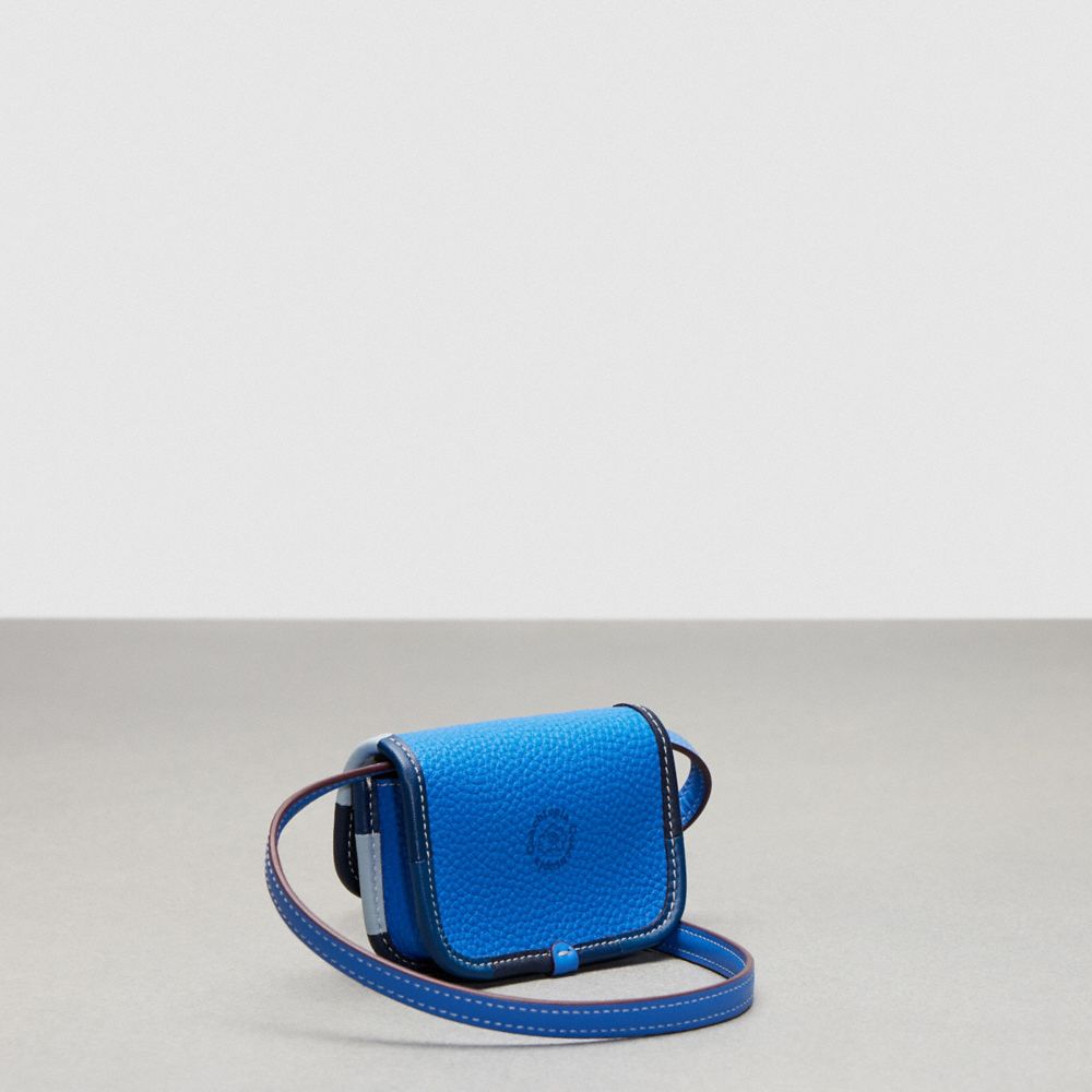 COACH®,Wavy Wallet In Coachtopia Leather With Colorful Binding,Leather,Acrylic,Crossbody,Plastic,Piping,Casual,Blue,Angle View