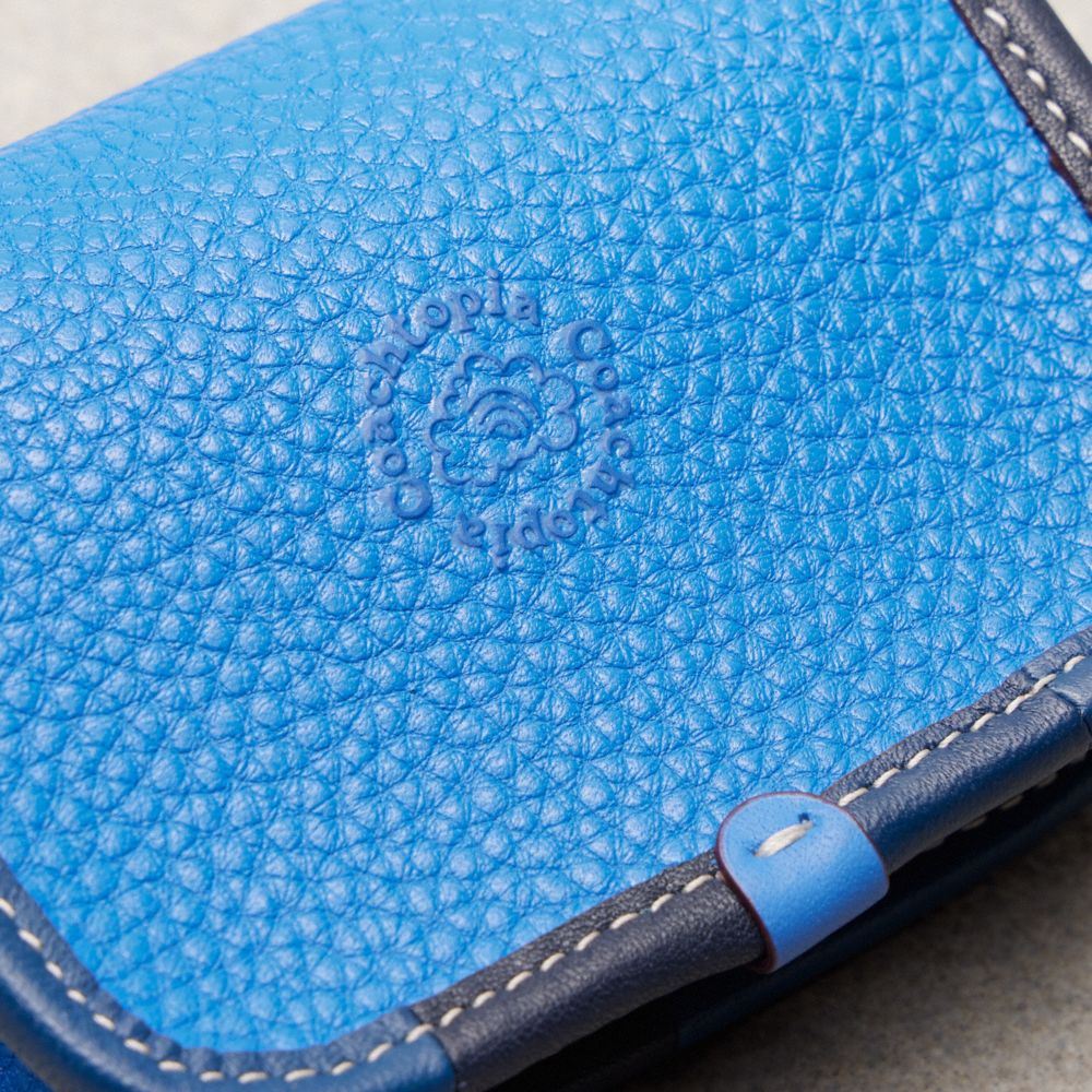 COACH®,Wavy Wallet In Coachtopia Leather With Colorful Binding,Leather,Acrylic,Crossbody,Plastic,Piping,Casual,Blue