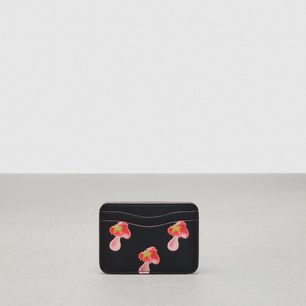 COACH®,Wavy Card Case In Coachtopia Leather With Mushroom Print,,Front View