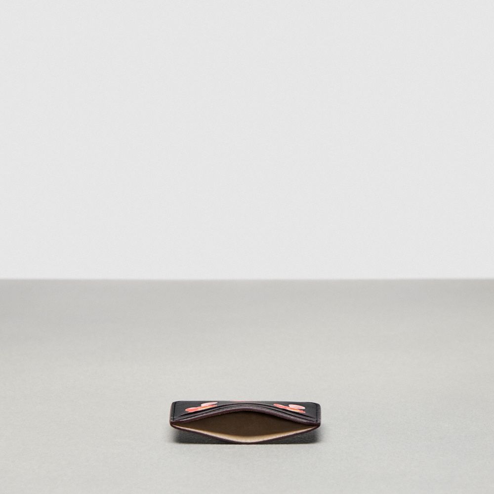 COACH®,Wavy Card Case In Coachtopia Leather With Mushroom Print,,Inside View,Top View