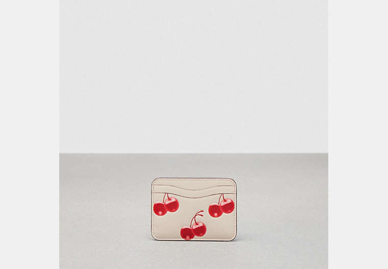 COACH®,Wavy Card Case In Coachtopia Leather With Cherry Print,Coachtopia Leather,Cherry Print,Cloud Multi,Front View