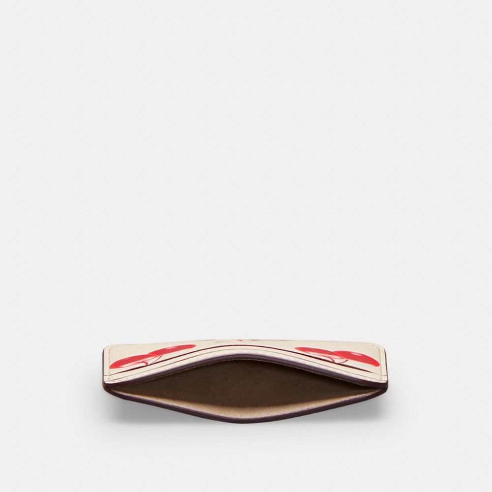 COACH®,Wavy Card Case In Coachtopia Leather With Cherry Print,Leather,Card Case,Logo,Word Embellishment,Casual,,Inside View,Top View