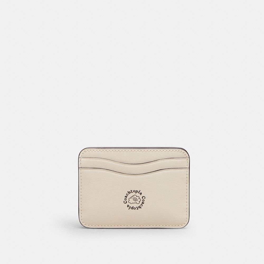 Coach Wavy Card Case In Topia Leather With Cherry Print In Black/cloud Multi