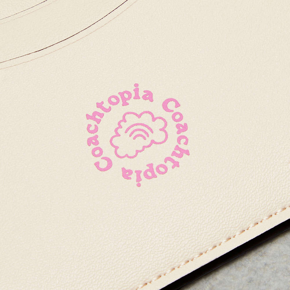Shop Coach Wavy Card Case In Topia Leather With Cherry Print In Pink/cloud Multi