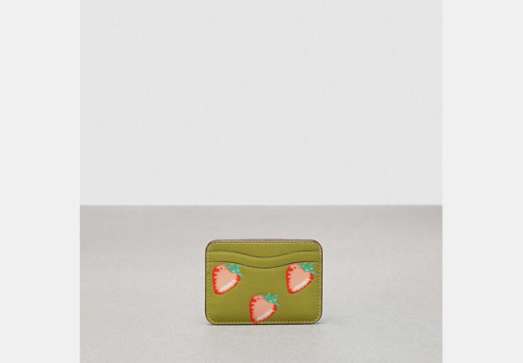 Coach Outlet Wavy Card Case In Coachtopia Leather With Strawberry Print In Green