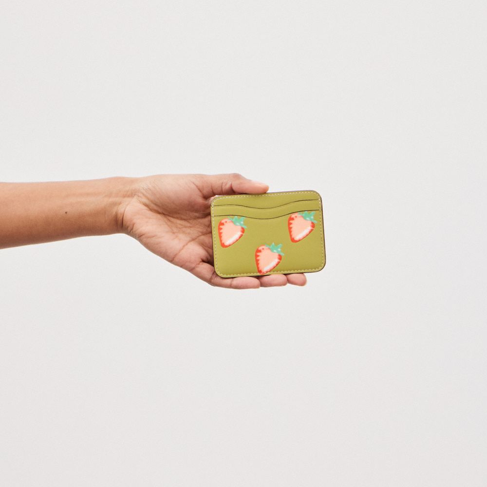 COACH®,Wavy Card Case In Coachtopia Leather With Strawberry Print,,Detail View
