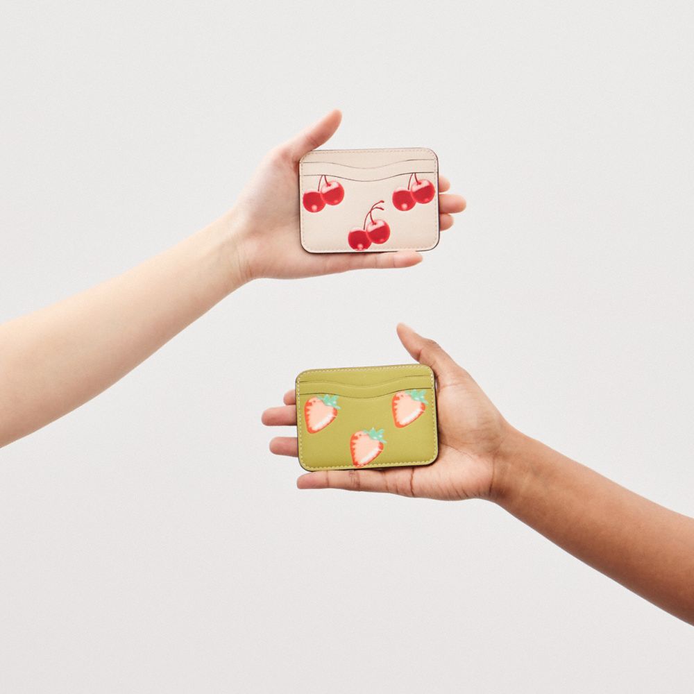 COACH®,Wavy Card Case In Coachtopia Leather With Strawberry Print,,Detail View