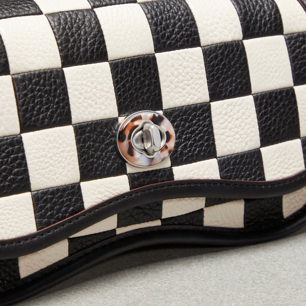 COACH®,Wavy Dinky Bag In Checkerboard Upcrafted Leather,Leather,Acrylic,Shoulder Bag,Plastic,Piping,Day Party,Multi Color,Closer View