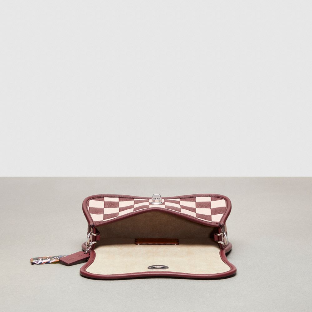 COACH®,Wavy Dinky Bag In Checkerboard Upcrafted Leather,Leather,Acrylic,Shoulder Bag,Plastic,Piping,Day Party,,Inside View,Top View