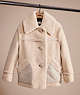 COACH®,RESTORED SHORT SHEARLING COAT WITH PRINTED LINING,Glovetanned Leather,Vintage White,Front View
