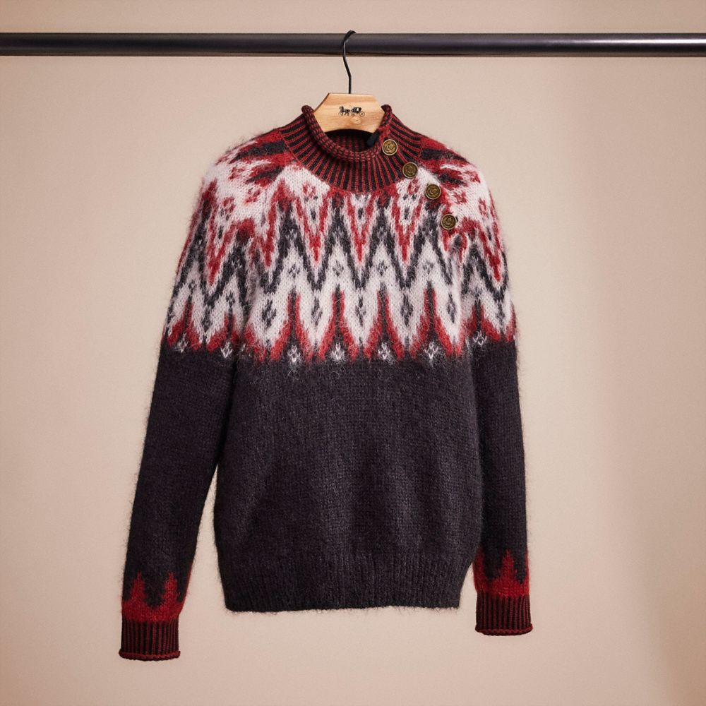 COACH®,RESTORED FAIR ISLE TURTLENECK SWEATER,Nappa leather,Black,Front View